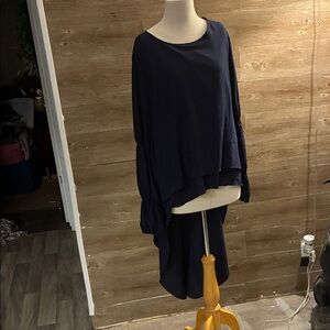 Elegant Navy Blue Hi Low Blouse
